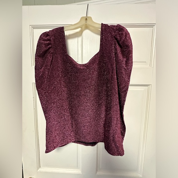 ELOQUII Square Neck Puff Sleeve Top Sz 14/16 NWOT! Pink Sparkle Date Night. - Picture 5 of 8